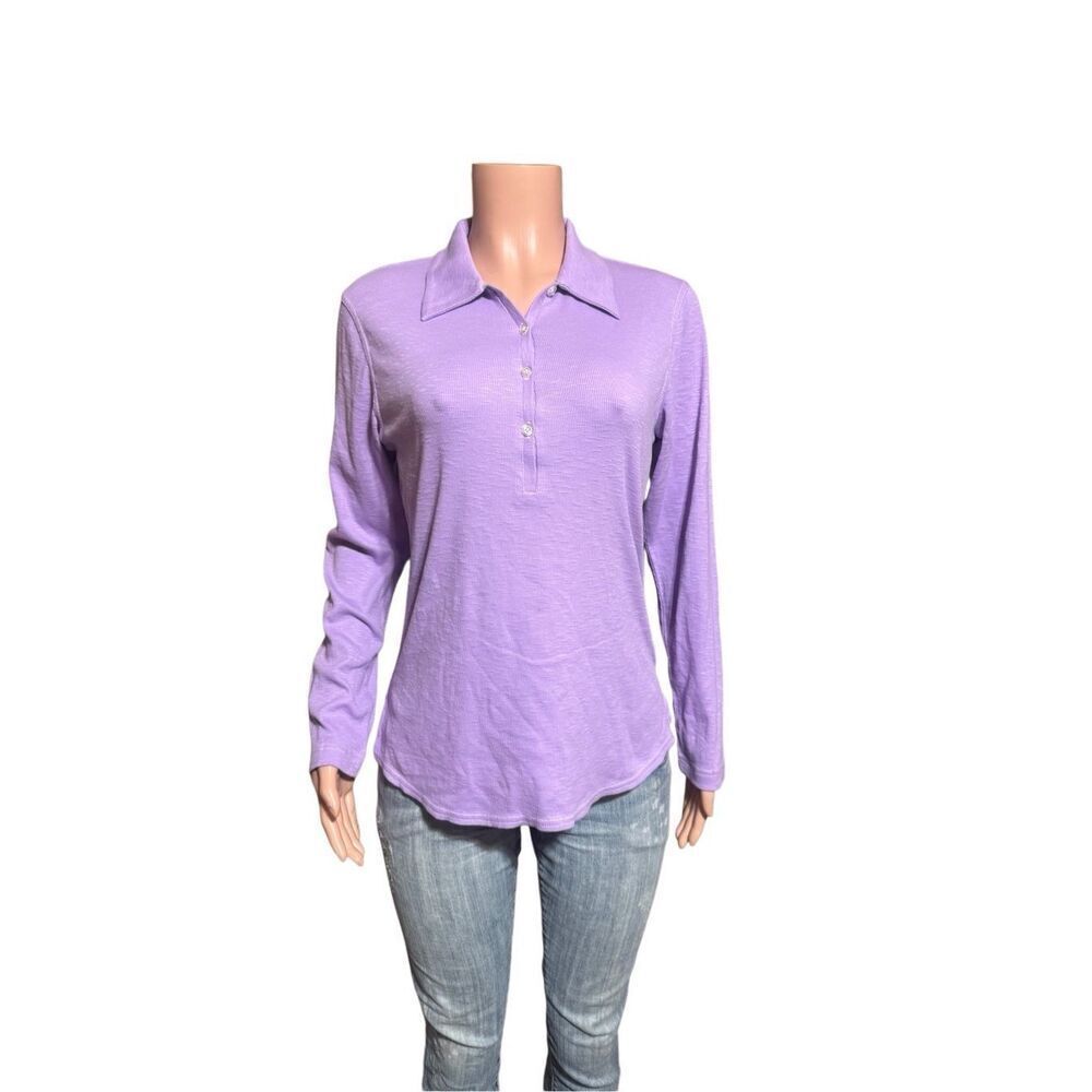 Button front Henley long sleeve lavender top size L